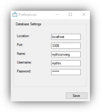ChangeMythChannel mysql settings window
